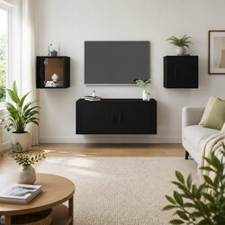 Wall Mounted TV Cabinet Black Storage Unit Media Display Shelves Home Furniture
