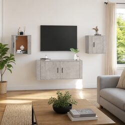 Wall Mounted TV Cabinet Grey Concrete 40x34.5x40cm Storage Unit Organiser