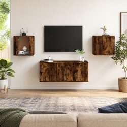 Wall Mounted TV Cabinet Smoked Oak Media Storage Unit Floating Display Shelf