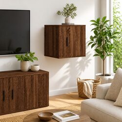 Wall Mounted TV Cabinet Brown Oak Storage Unit Media Display Organiser