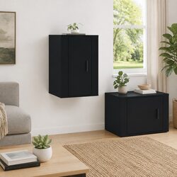 Wall Mounted TV Cabinet Black Storage Media Unit Display Shelf 40x34.5x60cm