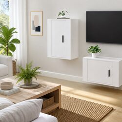 Wall Mounted TV Cabinet White High Gloss Media Storage Unit 40x34.5x60cm