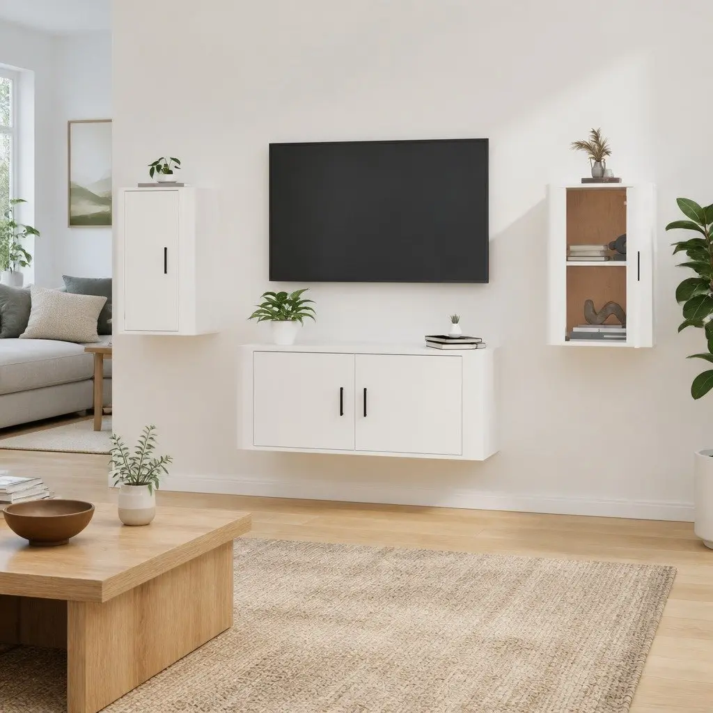Wall Mounted TV Cabinet White High Gloss Storage Unit 40x34.5x60cm