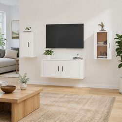 Wall Mounted TV Cabinet White High Gloss Storage Unit 40x34.5x60cm Media