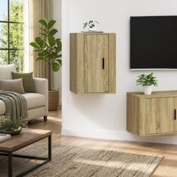 Wall Mounted TV Cabinet Brown Media Storage Unit Floating Shelves Display Stand
