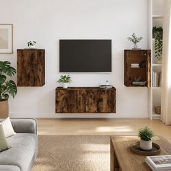 Wall Mounted TV Cabinet 40x34.5x60cm Brown Wood Storage Unit Organiser