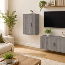 Wall Mounted TV Cabinet Grey Sonoma Storage Unit Media Display Organiser