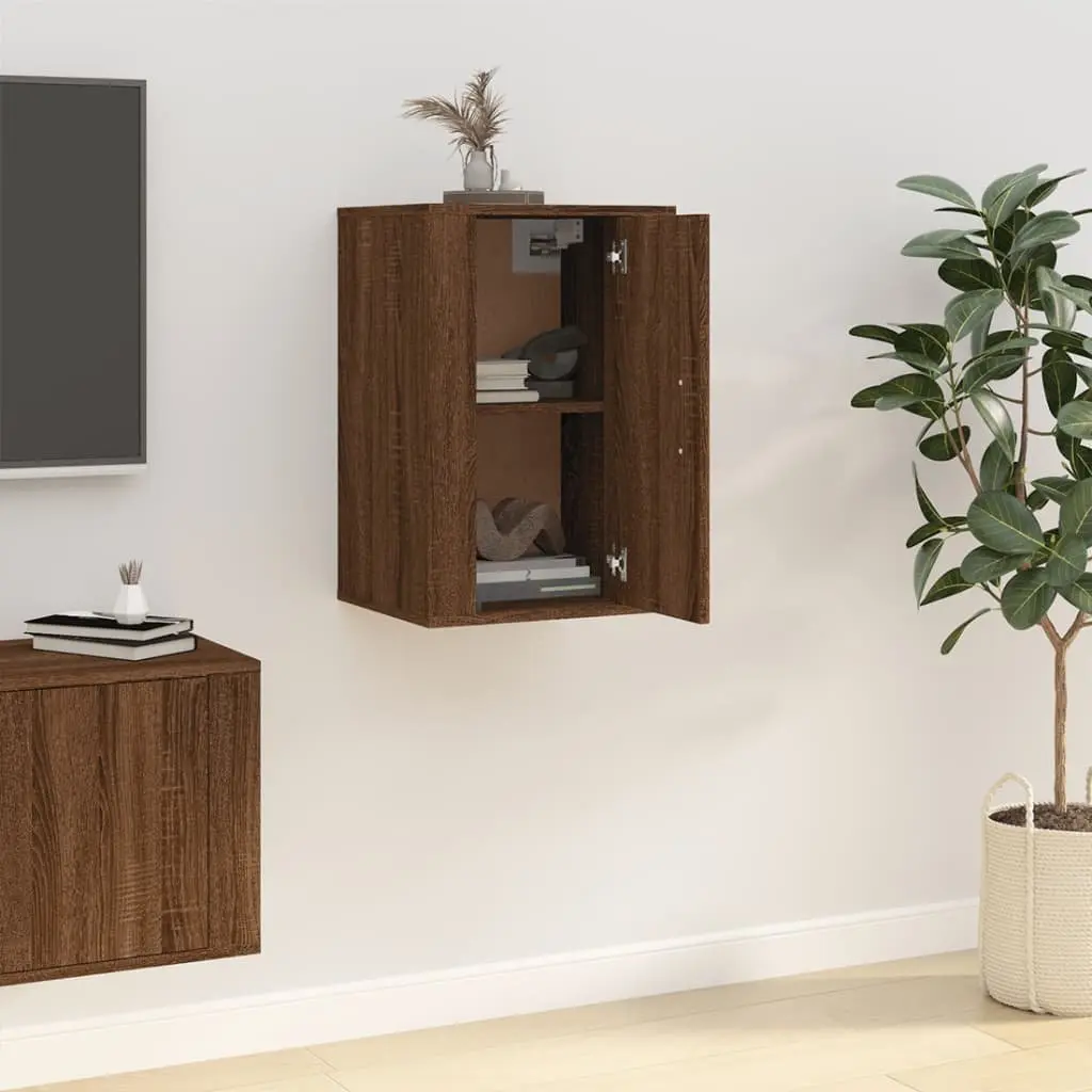Wall Mounted TV Cabinet Brown Oak Storage Unit 40x34.5x60 cm