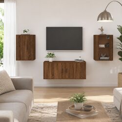 Wall Mounted TV Cabinet Brown Oak Storage Unit Floating Shelf Media Organiser