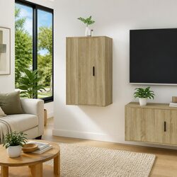 Wall Mounted TV Cabinet Brown Storage Unit Media Console Hanging Organiser