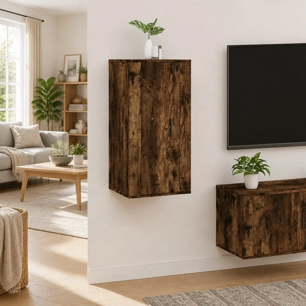 Wall Mounted TV Cabinet Storage Unit Engineered Wood Brown 40x34.5x80 cm
