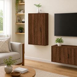 Wall Mounted TV Cabinet Brown Oak Media Storage Unit 40x34.5x80 cm
