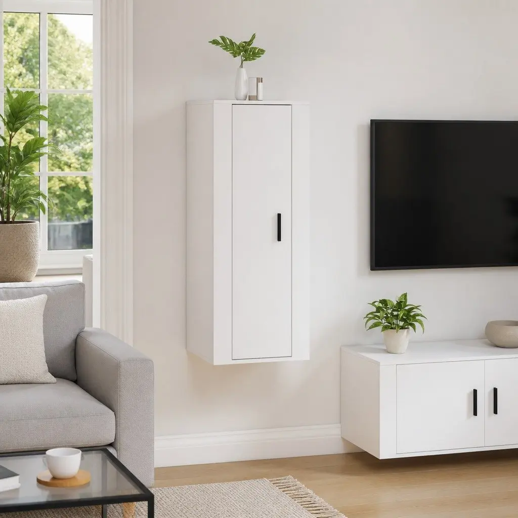Wall Mounted TV Cabinet White Engineered Wood Storage Unit 40x34.5x100cm