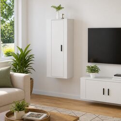 Wall Mounted TV Cabinet White High Gloss Media Storage Unit 40x34.5x100cm