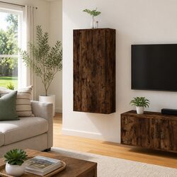 Wall Mounted TV Cabinet Brown Engineered Wood Media Unit Storage 40x34.5x100cm