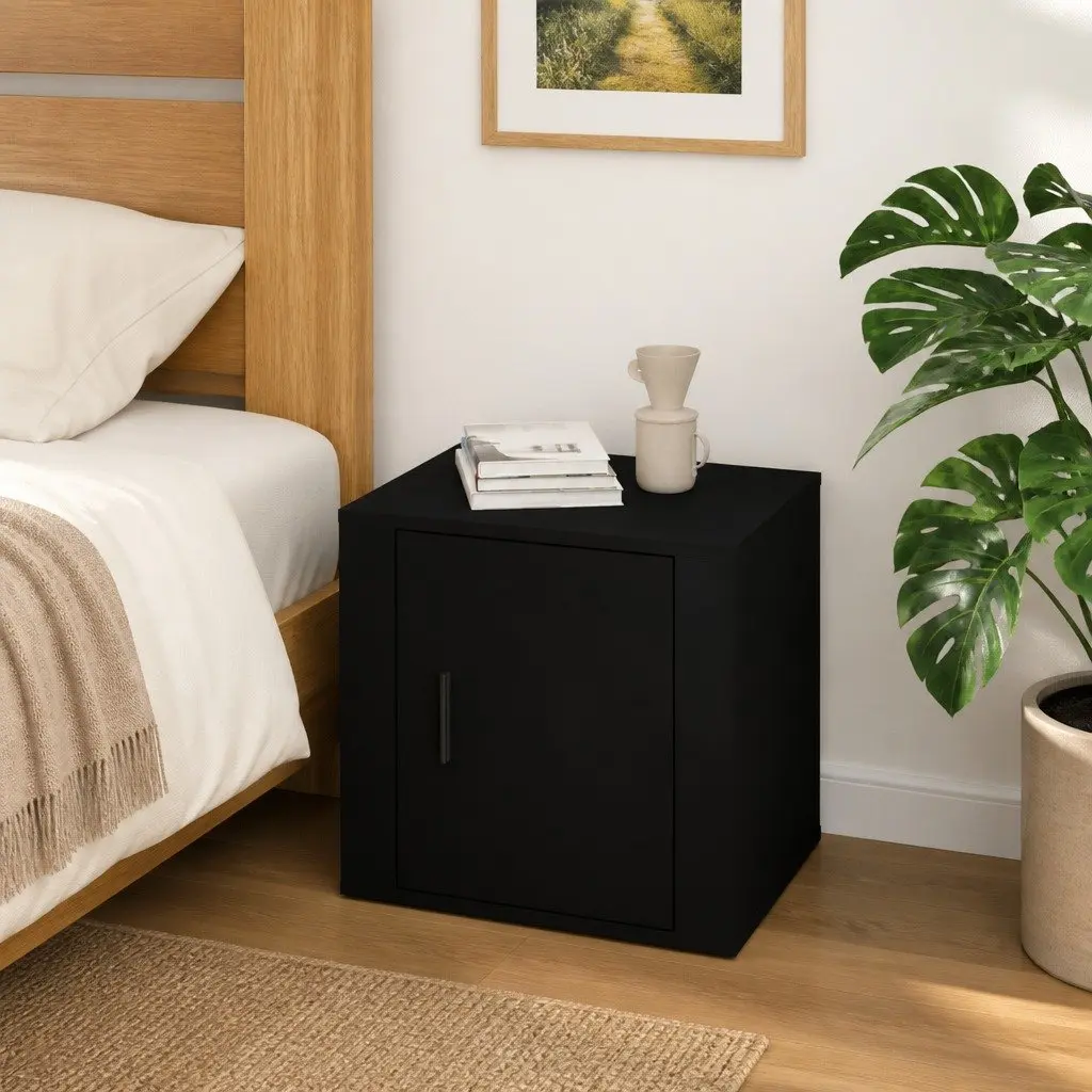 Bedside Table Black Storage Organizer Engineered Wood 50 x 39 x 47 cm