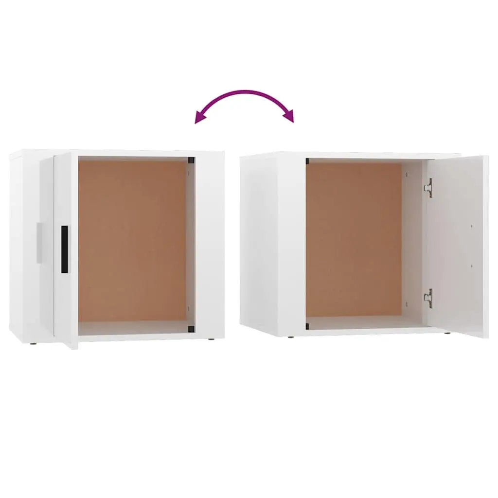 Bedside Table High Gloss White Engineered Wood Storage Nightstand