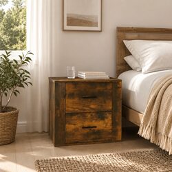 Bedside Cabinet Storage Organiser Brown Engineered Wood Side Table Bedroom