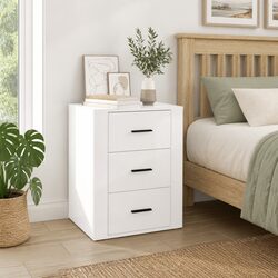 Bedside Cabinet 50x36x60cm High Gloss White 3 Drawer Nightstand Storage Table
