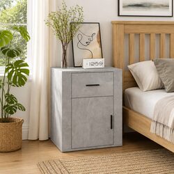 Bedside Cabinet Grey Nightstand Storage Drawer Door Compartment Furniture