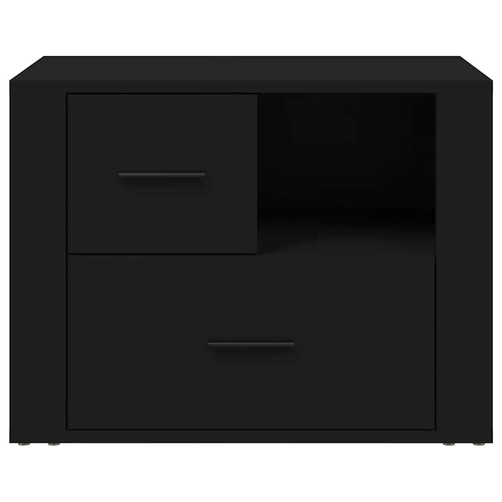 Bedside Cabinet Black 60x36x45cm Nightstand with 2 Drawers and Compartment for Storage