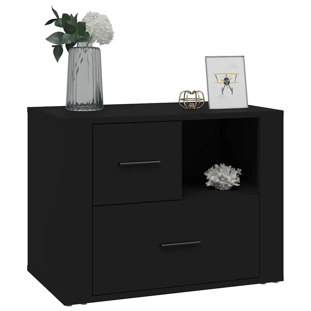 Bedside Cabinet Black 60x36x45cm Nightstand with 2 Drawers and Compartment for Storage