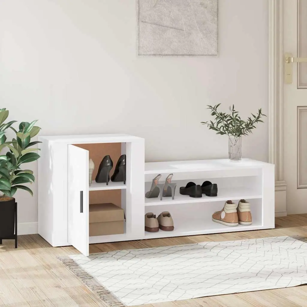Shoe Cabinet White Storage Organiser 2 Compartments Engineered Wood Hallway Furniture