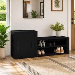 Shoe Cabinet Black Engineered Wood Storage Organiser 2 Compartments with Door