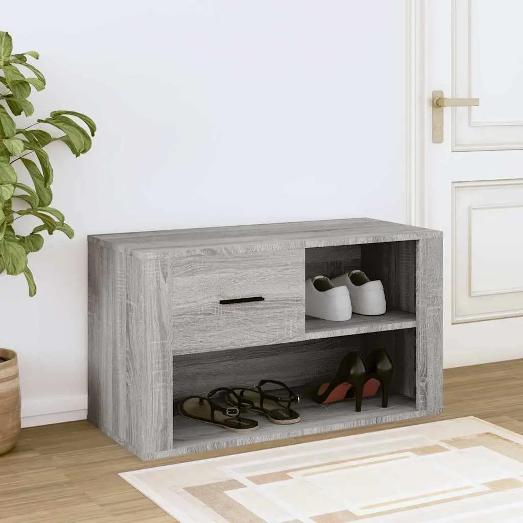 Shoe Cabinet Storage Organiser Grey Engineered Wood 80x35x45cm