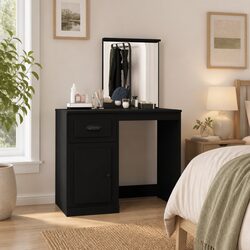 Dressing Table with Mirror Black Bedroom Vanity Unit Storage Engineered Wood