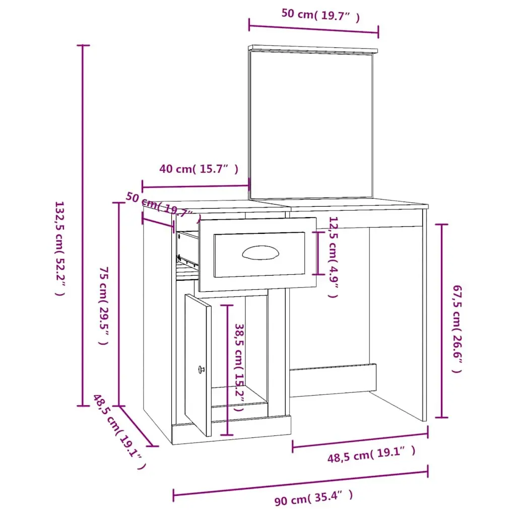Dressing Table with Mirror Engineered Wood Black Bedroom Vanity Unit