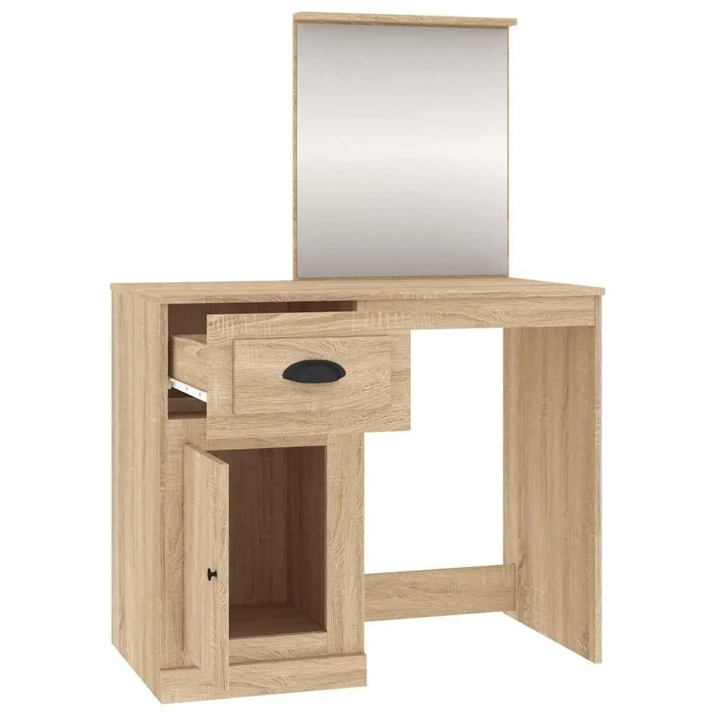 Dressing Table with Mirror Storage 90cm W x 50cm D x 132.5cm H Brown Engineered Wood