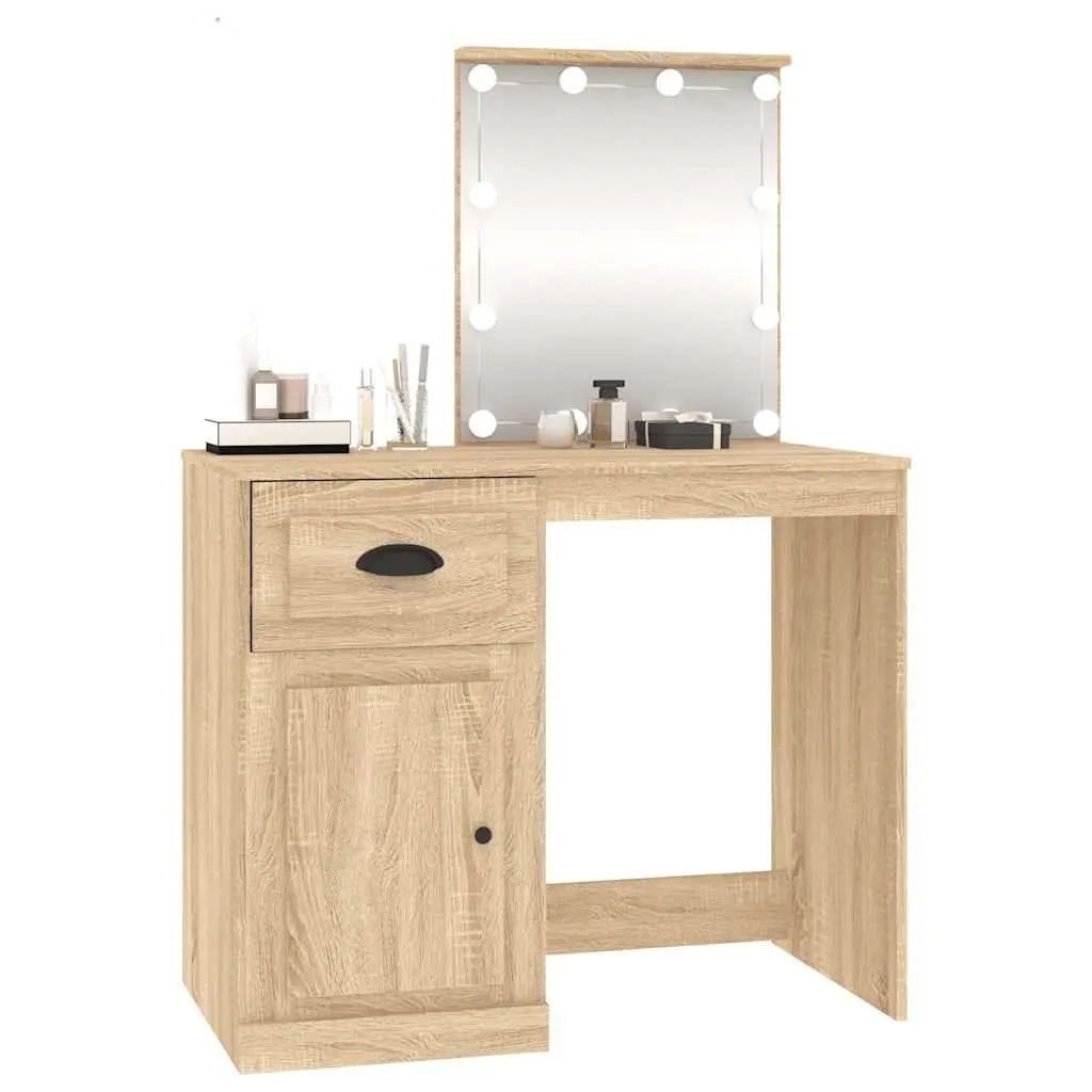 Dressing Table LED Mirror Storage 90x50x132.5cm Brown Sonoma Oak