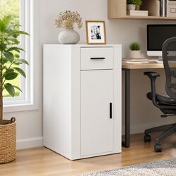 Desk Cabinet White Storage Furniture Engineered Wood Drawer Door Organizer