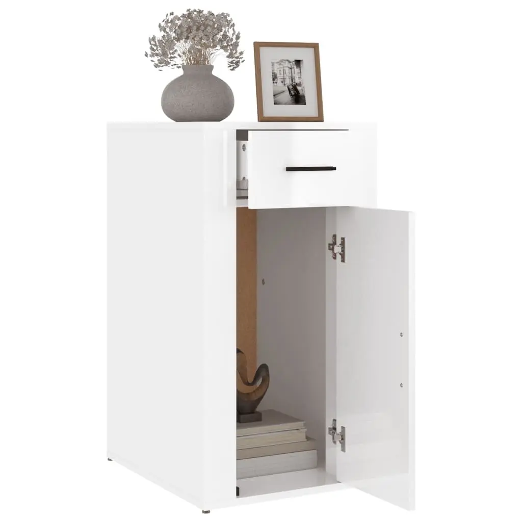 Desk Cabinet High Gloss White Engineered Wood 40x49x75cm