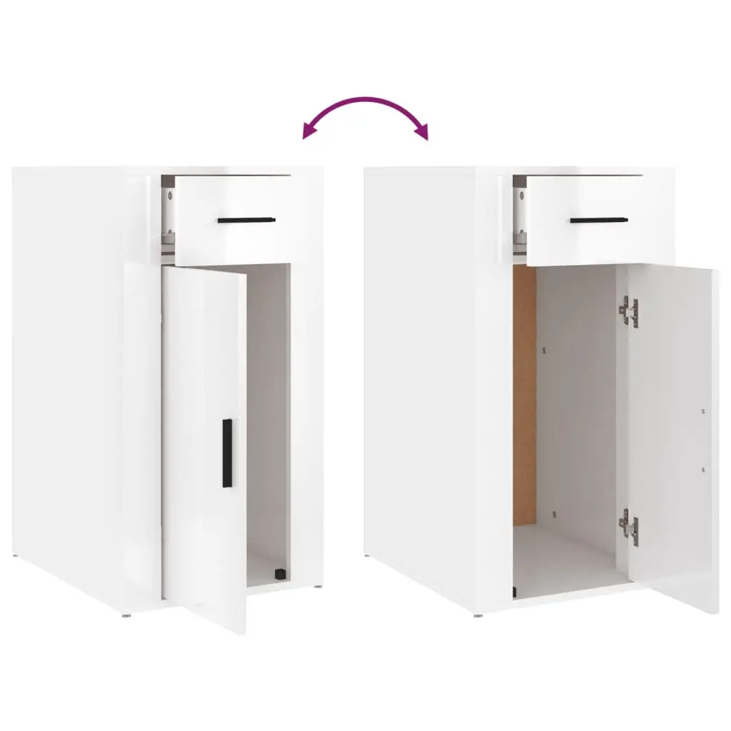 Desk Cabinet High Gloss White Engineered Wood 40x49x75cm