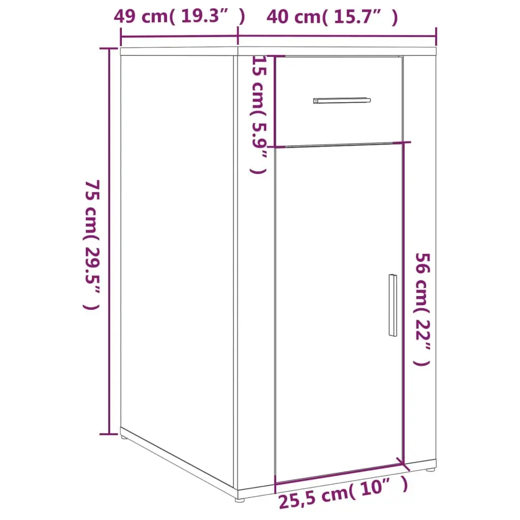 Desk Cabinet High Gloss White Engineered Wood 40x49x75cm