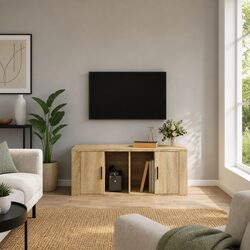 TV Cabinet Brown Engineered Wood Media Storage Unit with Doors and Compartments