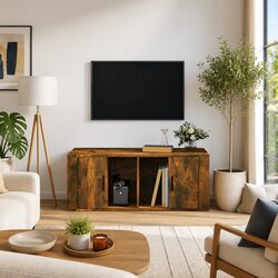 TV Cabinet Brown Engineered Wood Media Storage Unit with Compartments and Door