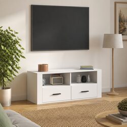 TV Cabinet White 100x35x40 cm Media Storage Unit Drawers Compartments