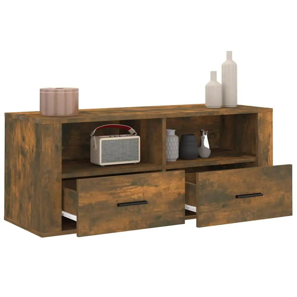 TV Cabinet Smoked Oak Media Storage Unit with Drawers and Compartments for Living Room