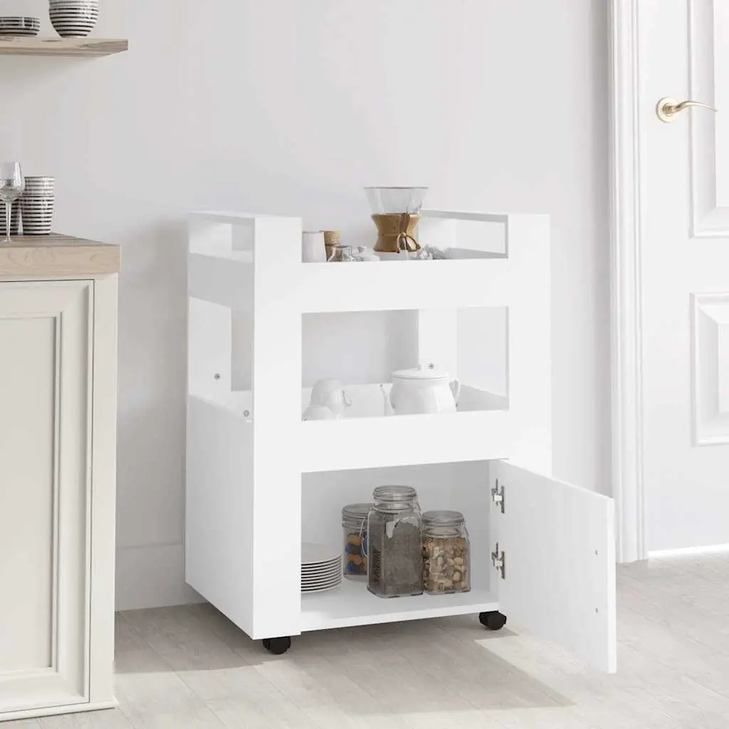 Kitchen Trolley White Storage Organizer 60x45x80 cm with Shelves and Casters