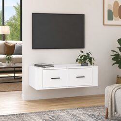 Hanging TV Cabinet White Wall-Mounted Media Storage Unit Engineered Wood Drawers