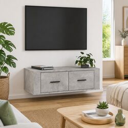 Hanging TV Cabinet Wall-Mounted Media Unit Grey Engineered Wood Storage Drawers
