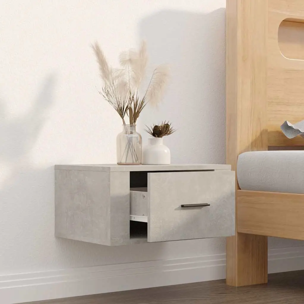 Wall-Mounted Bedside Cabinet Floating Storage Unit Grey Engineered Wood