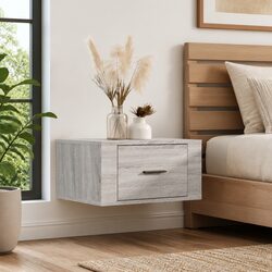 Wall-mounted Bedside Cabinet Grey Sonoma Floating Storage Bedroom Furniture