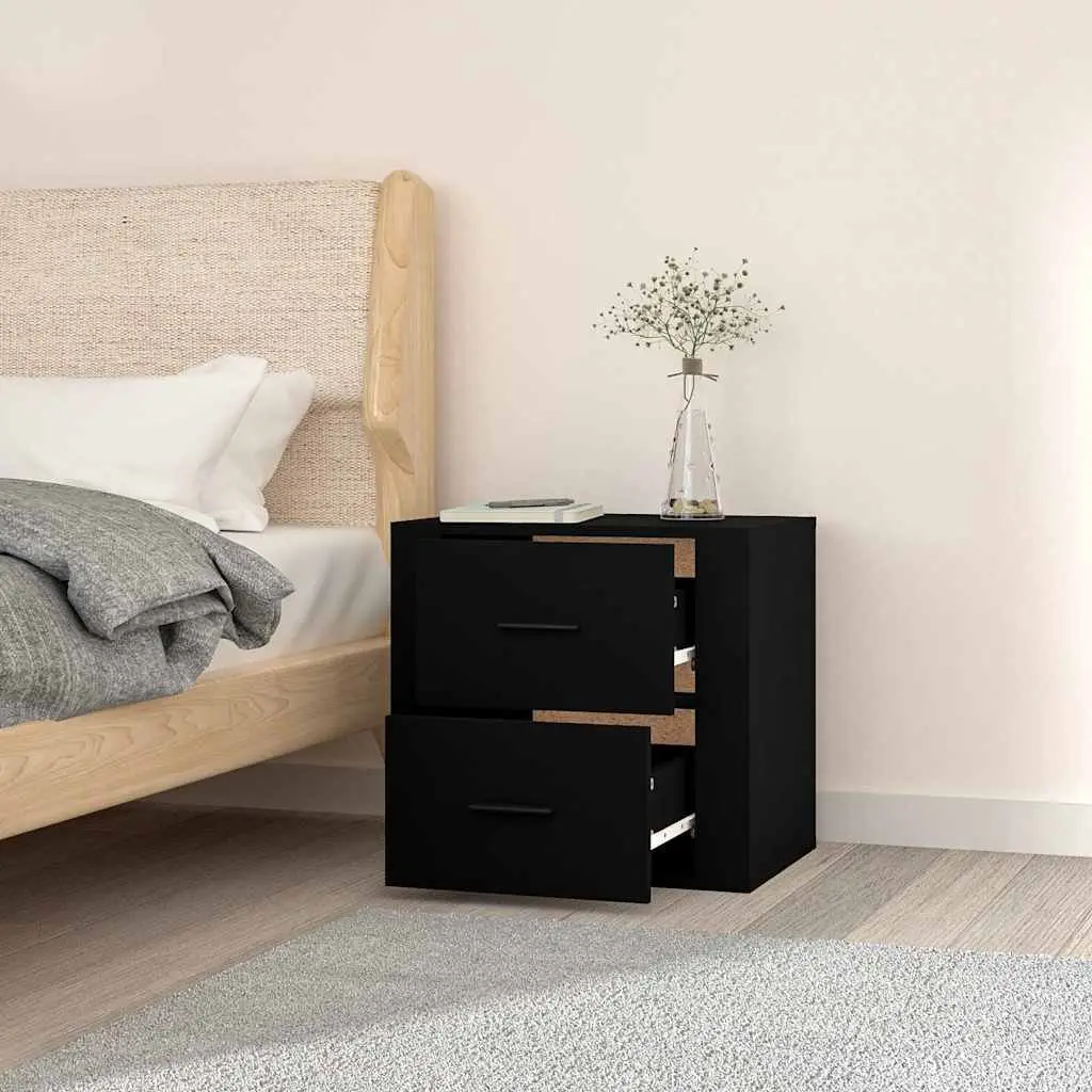 Wall-mounted Bedside Cabinet Black Storage Floating Furniture 50x36x47cm
