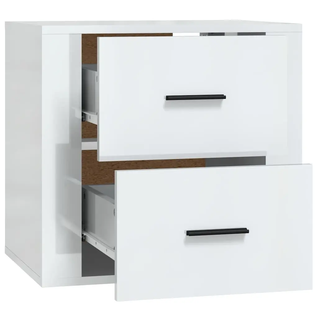 Wall-mounted Bedside Cabinet Floating Storage Organiser 50x36x47cm White High Gloss