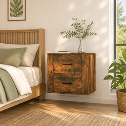 Wall-mounted Bedside Cabinet Storage Organizer Brown Floating Bedroom Furniture