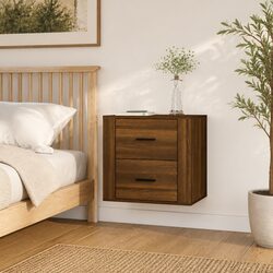 Wall-mounted Bedside Cabinet Brown Oak Storage Floating Bedroom Nightstand